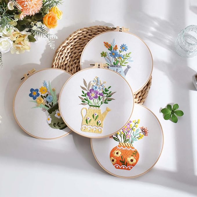 GLTAYLMY 3 Pack Embroidery Starter Kit with Pattern, Stamped Cross Stitch Kits for Beginners Adults with Embroidery Hoop and Instructions, Hand Embroidery Kit