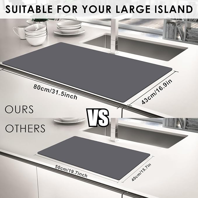Extra Large Silicone Mat, 31.5x16.9 Large Silicon Placemats for Kids, Heat Resistant Matt for Kitchen Counter Non-Stick Table Mat for Dough and Pastry, Silicone Craft Mat for Kids, Dark Gray
