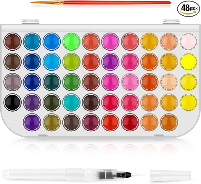 Taotree 48 Colors Watercolor Paint Set for Kids Adults Artist Painting | Art Supplies Drawing Kit Painting Supplies Brush, Valentines Day Gifts for Kids Adults, Easter Basket Stuffers