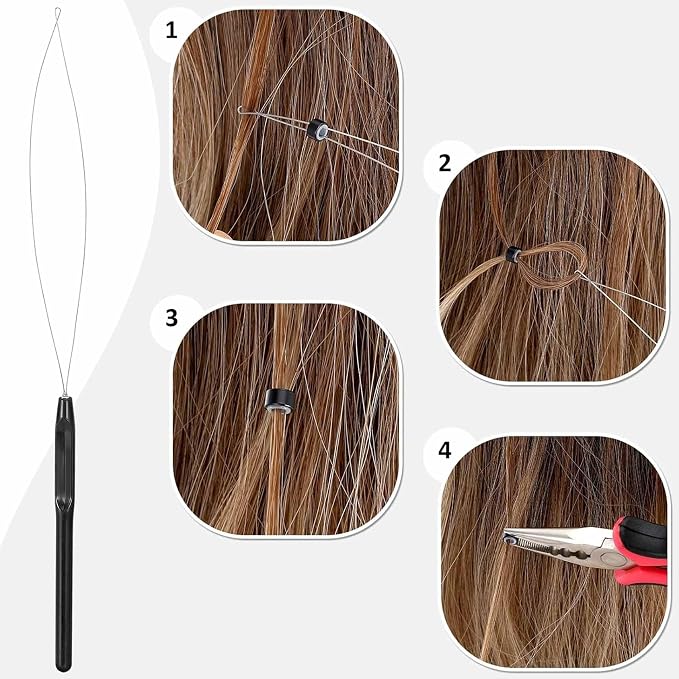VCAY Complete Hair Extension Tools Kit,500 Silicone Lined Beads with Case
