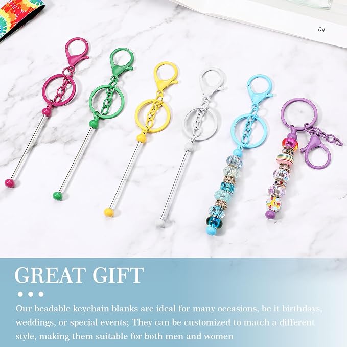 Tondiamo 12 Pcs Beadable Keychains Bars Bulk Blank Beaded Metal Keychain for Craft DIY Gift