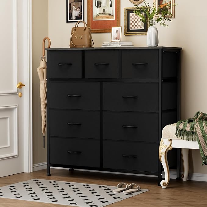 OLIXIS 9 Drawer Black Dresser for Bedroom, Closet Organizer Storage Tower