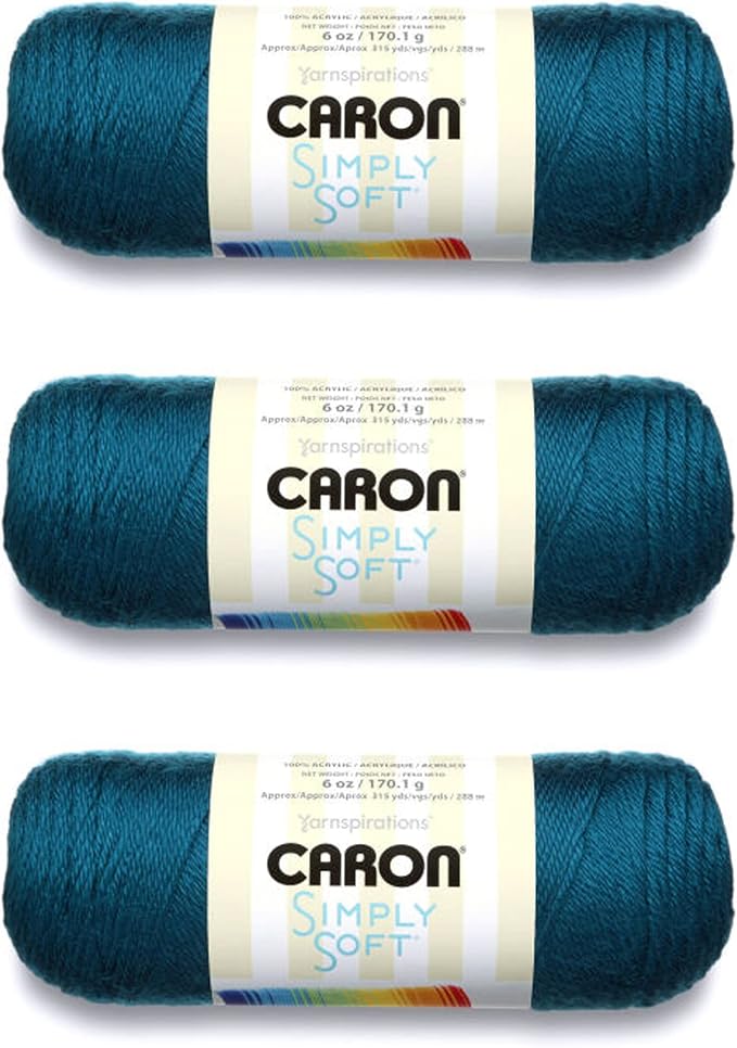 Caron Simply Soft Yarn for Crocheting & Knitting, Pagoda, 3-Pack | #4 Worsted Yarn, 100% Acrylic, Soft Crochet Yarn for Crocheting, Knitting, Garments & DIY Projects, 315yd, 170g/6oz per skein