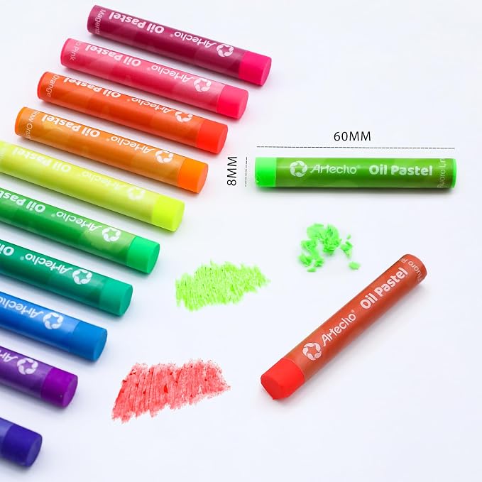 Artecho Neon Oil Pastels Set of 12 Colors (8 x 60 mm) | Soft Oil Pastels, For Art Painting, Drawing, Blending, For Artists, Beginners, Students, Teachers