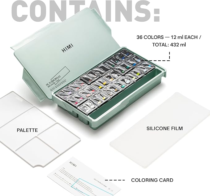 HIMI Twin Cup Jelly Acrylic Paint Set, 36 Colors 12g, High Viscosity, Blendable, Paints on Rocks Crafts Canvas Wood, Fabric, Ceramic & Stone, Art Craft Paints Gifts for Artists Beginners & Painters
