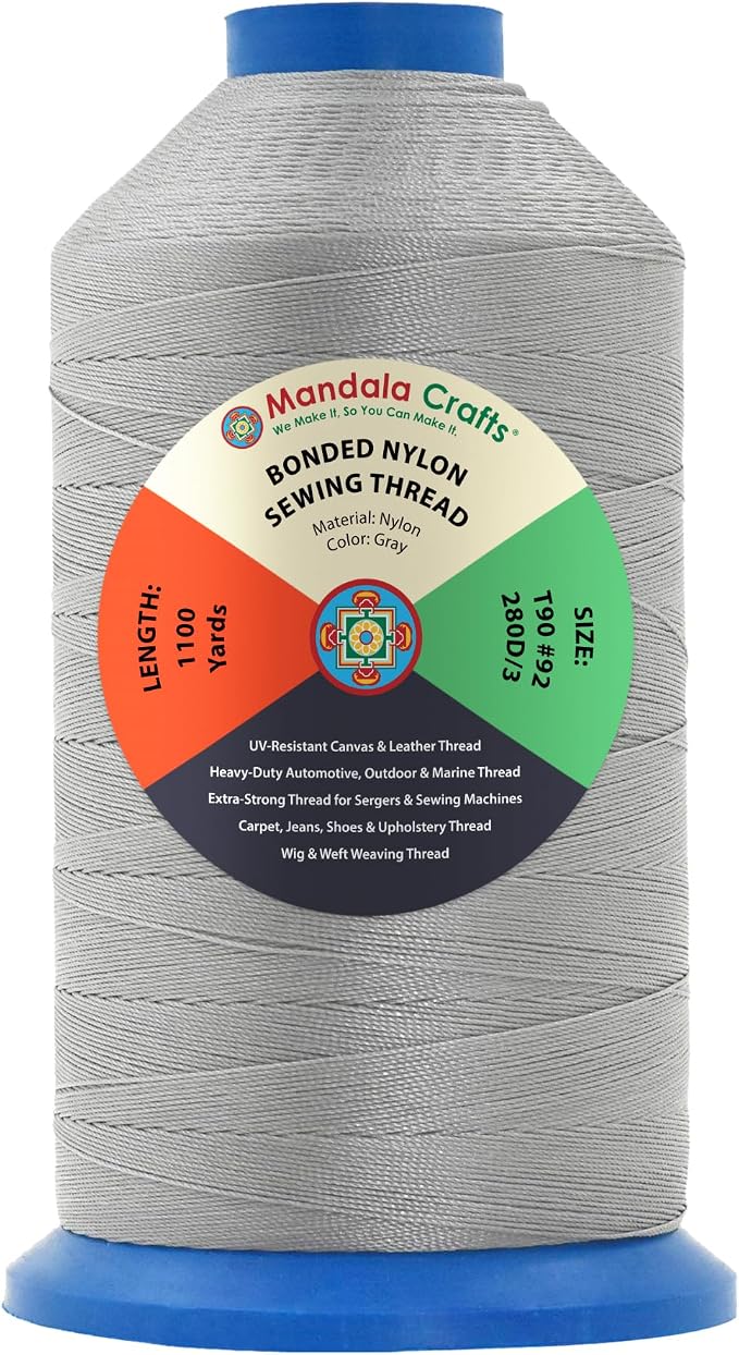 Mandala Crafts Size 92 280D T90 Gray Bonded Nylon Thread, 1100 YDs