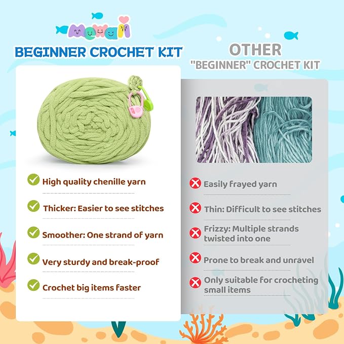 Mewaii Turtle Crossbody Bag Crochet Kit for Beginners, 40% Extra Yarn | Video Tutorial, Pre-Started Piece, Gift Box, Level 1 Starter Kit, Family Craft for Adults, Kids & Beginners