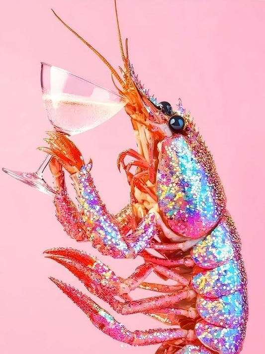 5D Pink Lobster Cocktail Diamond Art kits for Adults Beginners 12x16in | Diamond Painting Kit DIY Full Round Drill Paint by Diamonds Dot Gem Art for Adult, Home Wall Decor