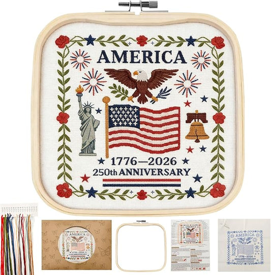US 250th Anniversary Embroidery Kit, Patriotic Embroidery Kits for Beginner
