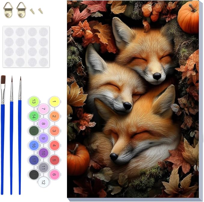 DOMROM Fox Paint by Numbers Kit for Adults, Fox DIY Acrylic Oil Painting on Canvas, Fall Paint by Number Kit, Home Decor Craft Gift 8x12 Inch