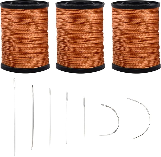 3Pcs Brown Upholstery Thread Heavy Duty, 7 Styles Curved Sewing Needles