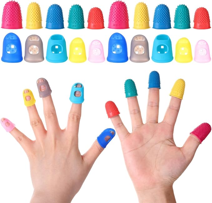 Zonon 20 Pcs Rubber Thimble Finger Protector,Multicolor | Hand Sewing Embroidery Finger Grips Tips Guard 5 Sizes, Hot Glue Sorting Paperwork Carving Quilting Knitting Craft Supplies