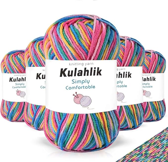 250g(5x50g) Acrylic Yarn for Crochet/Knitting, Colorful Gradient Yarn Thread, 5 Rolls Skeins, Perfect for Any Knitting Crochet and Crafts Mini Project