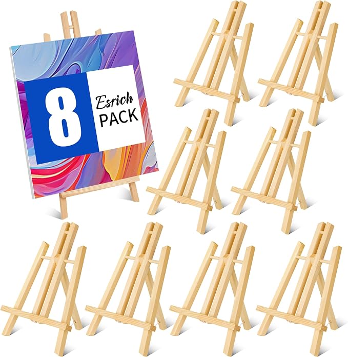 ESRICH 8 Pack 11.8" Wood Easels, Tabletop Easel for Painting | Painting Party, Displaying Canvas, Kids Student Table School Desktop, Portable Canvas Photo Picture Sign Holder