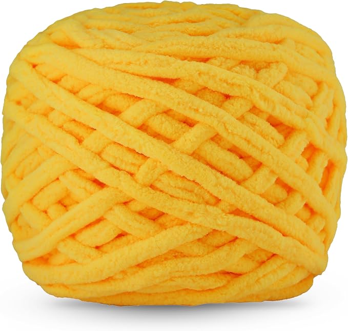 Plush Chenille Chunky Yarn for Crocheting 100g(54.6yd) - Bulky Thick Fluffy Yarn for Knitting- Soft Velvet for Baby, Blanket Knitting Blanket Yarns- Amigurumi Yarns (1-Chicken Yellow)