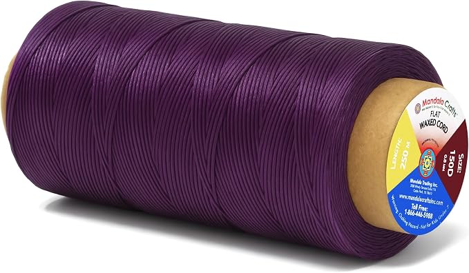 Mandala Crafts 150D 0.8mm Purple Flat Waxed Thread for Leather Sewing