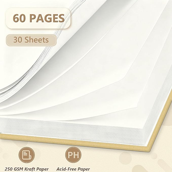 popotop 12x12 Inch Scrapbook Photo Album, 60 Page Decorative Kraft Paper Book for 4x6 5x7 6x8 Pictures, DIY Memory Photo Albums as Gifts for Wedding Baby Christmas School Family