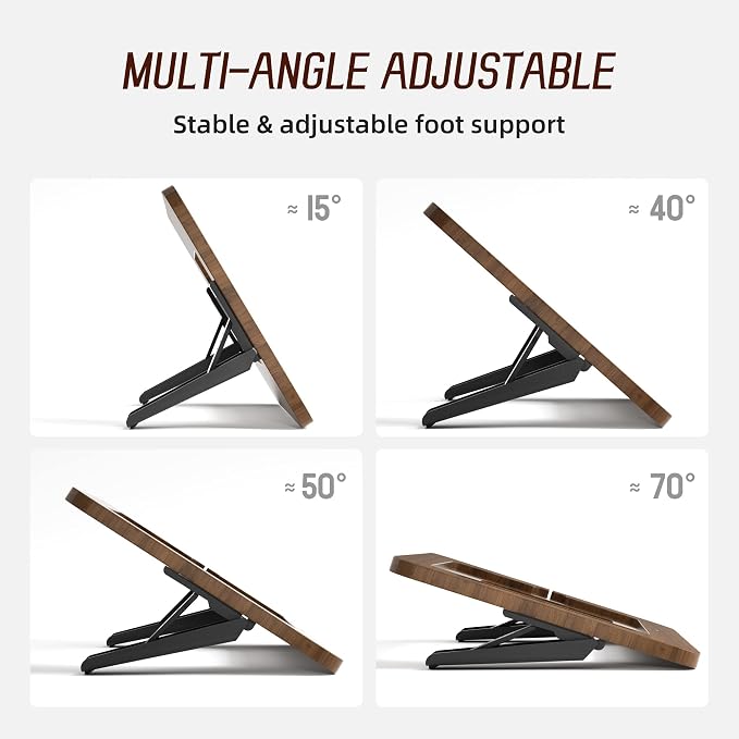 AFOOYO Bamboo Tablet Stand - Portable & Adjustable 5 Angles,Laptop Riser,Book Reading Stand,Compatible with 9.7/10.2/10.5/10.9/11 inches (Walnut Varnish)