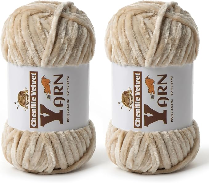 Chenille Crochet Beige Yarn 2 Pack