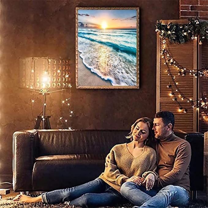 VIGEGU Beach Landscape Paint by Numbers Kit for Adults with Framed | Paint by Number DIY Adult Paint by Number Kits Acrylic Oil Painting for Wall Decor 10x12in