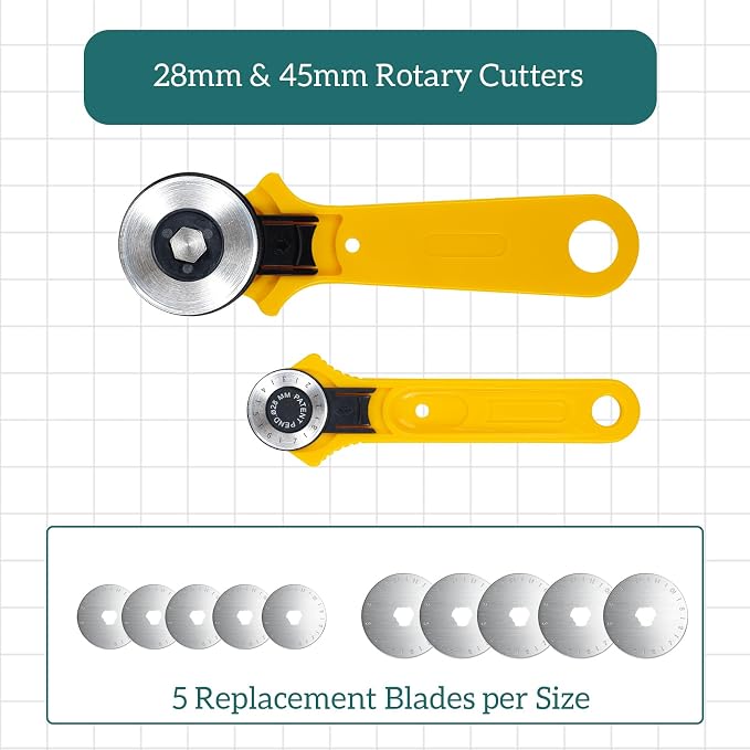 Rotary Cutter Set for Sewing & Quilting, 28mm & 45mm Fabric Cutters with Extra Blades, Foldable A3 Cutting Mat, Scissors, Rulers & Craft Tools Kit for Fabric Cutting, Patchwork, DIY Crafts