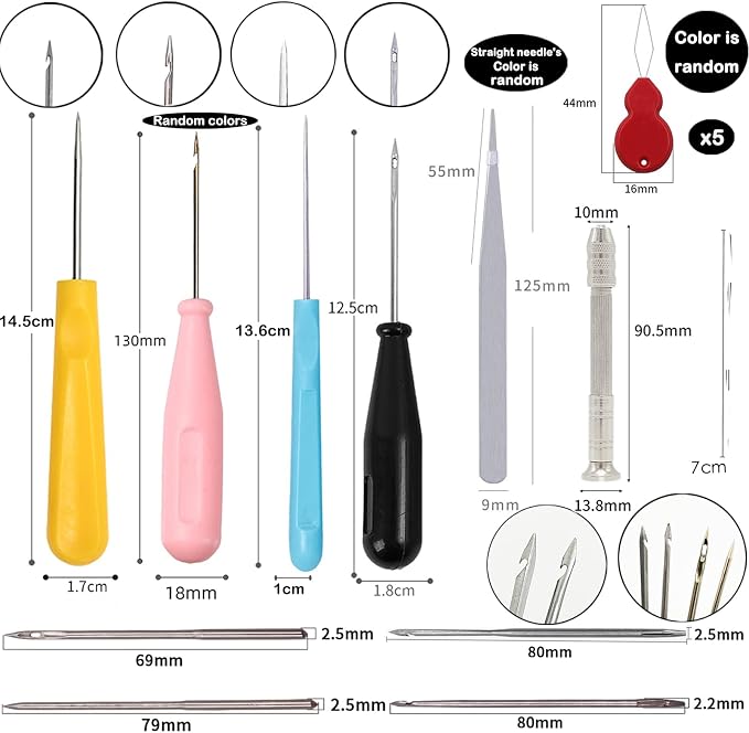 TYMKLMZG 16 PCS Silicone Mould Hand Drill Adjustable Long Needle Punch Wicking Needle Tools Candle Mold Punch Tool with Hook & Eye Candlewick Inserting Tool Tweezers Threader for Candle Making