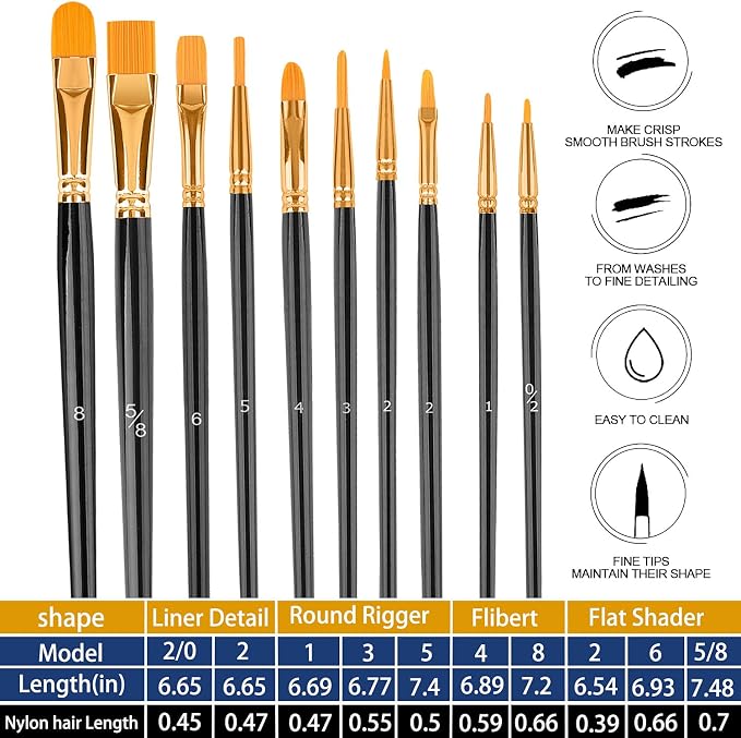 Artstorys Paint Brushes Set, 20 Pcs Acrylic Oil Watercolor Painting Brushes | Artist Paintbrushes (Nylon Hair Wood Handles) for Adult Drawing, Great for Face, Rock & Canvas, Arts Craft Supplies, Black