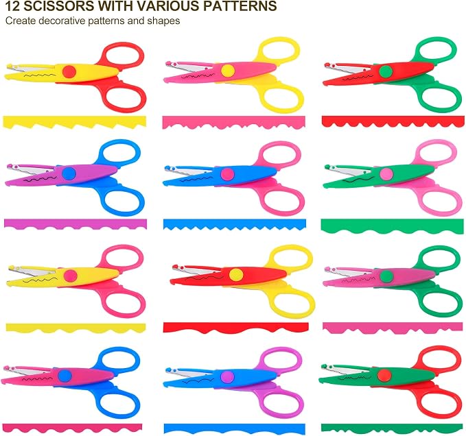UCEC Craft Scissors Decorative Edge, 12 Pack, Bright Zig Zag Scissors