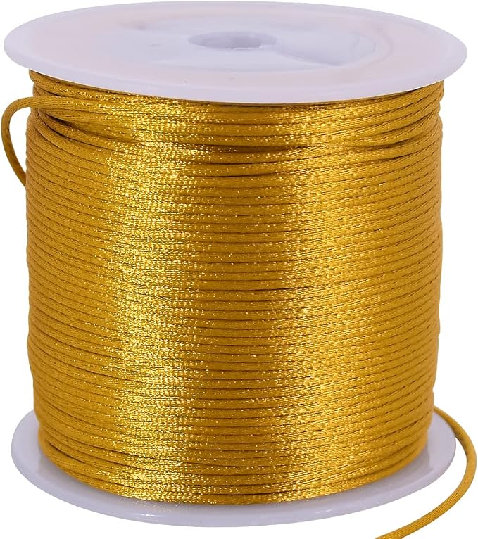 TONIFUL Nylon String Satin Cord for Necklace Bracelet Beading 1.5mm Gold | 50yd Non elastic durable non fading, for Jewelry Making Thread Rattail Macrame Trim Kumihimo Chinese Knot Craft Tags Hanging