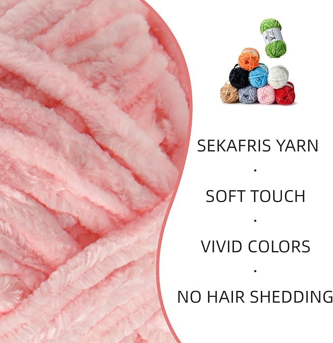 Chenille Crochet Pink Yarn 2 Pack