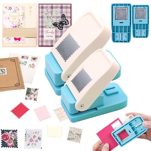 BAOFALI 2Pcs/Set Stamp Puncher 1inch &1.5inch Square Postage Stamp Punch |Stamp Hole Puncher| Lever Action Paper Punches for Crafting Scrapbooking DIY Card Making Arts Crafts Supplies