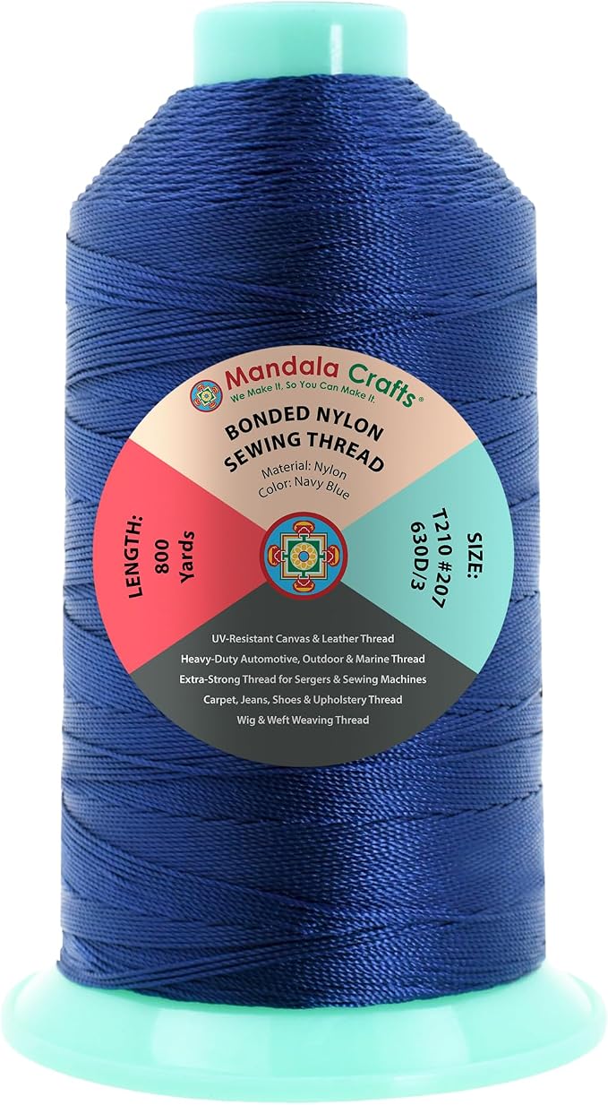 Mandala Crafts Size 207 630D T210 Navy Blue Bonded Nylon Thread, 800 YDs
