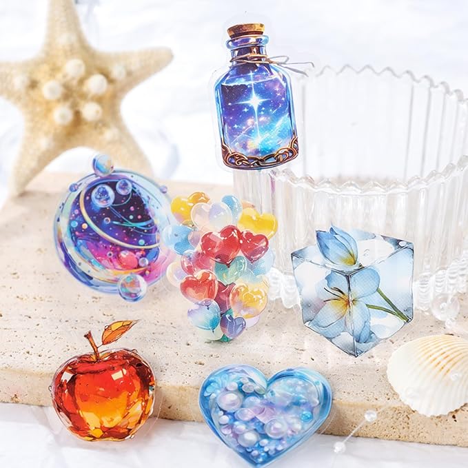 120 PCS Aesthetic Crystal Clear PET Stickers for Scrapbooking