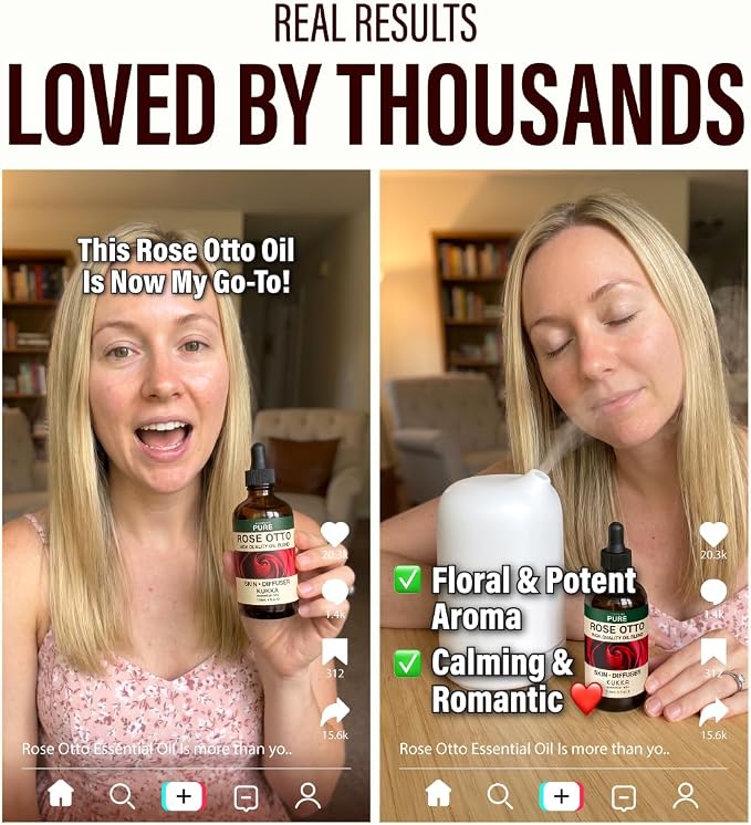 100% Pure Rose Otto Essential Oil 4 Fl Oz - Rose Oil for Hair, Skin & Face | Long-Lasting Aroma for Diffuser and Aromatherapy, Massage, Body Care, Non-GMO, Undiluted Floral Fragrance, with Dropper