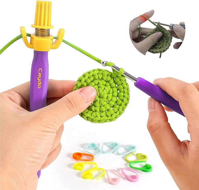 Crochet Tension Tool for Beginners, Ergonomic Yarn Guide Holder | Tension Control Crochet Helper, Comfort Handle for Left & Right Hander, Portable Crochet Accessories for Crocheters &Knitters