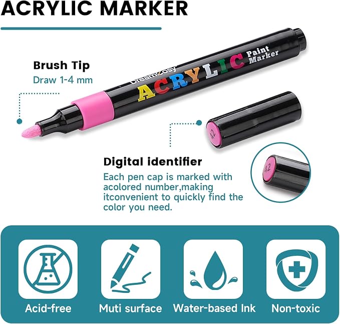 Acrylic Paint Markers Bulk 144 Pack 12 Colors Medium Tip for Teacher School