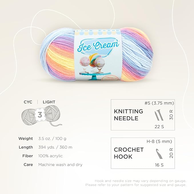 Lion Brand Yarn (1 Skein) Ice Cream Baby Yarn, Parfait, 1182 Foot (Pack of 1)