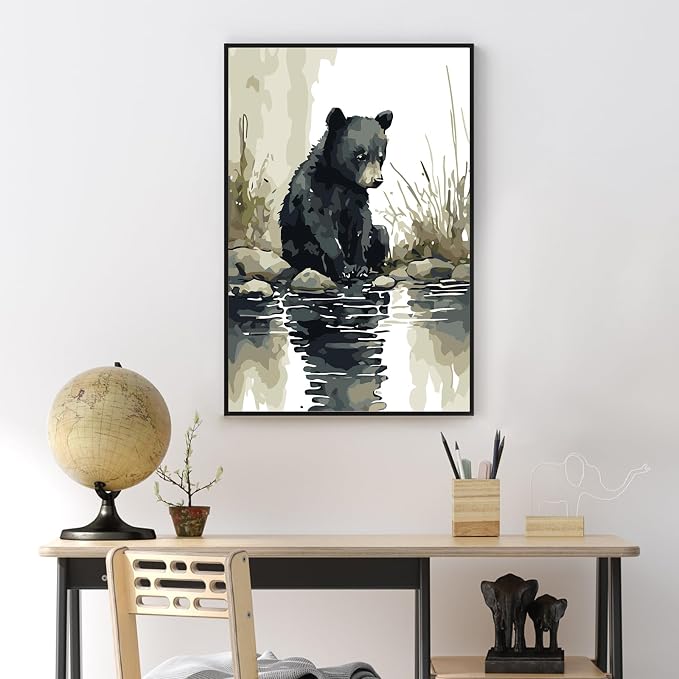 Yezavesu Framed Paint by Numbers Kit for Adults Beginner & Kids Ages 8-12, Bear Paint by Numbers with Frame, DIY Watercolor Number Painting for Adults Bear for Home Wall Decor Gift 8X 12 inch | With Frame Canvas 8x12 inch, DIY Acrylic Painting by Numbe...