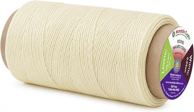 Mandala Crafts 100M 0.65mm Antique White Leather Sewing Round Waxed Thread