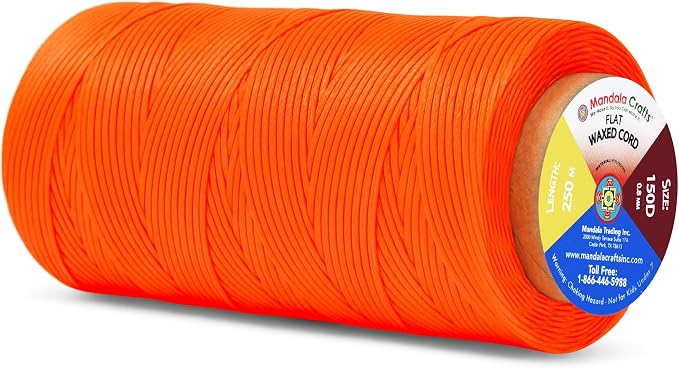 Mandala Crafts 150D 0.8mm Orange Flat Waxed Thread for Leather Sewing