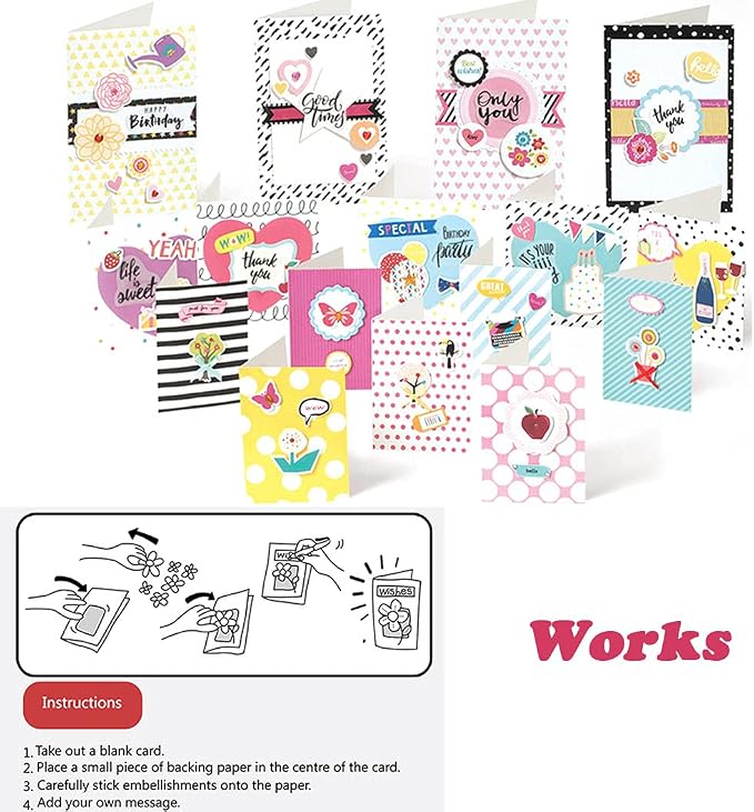 Huralona Greeting Card Making Supplies Envelope Kit Gift Anniversary Craft | Handmade DIY Card Kits 16 Cards 16 Envelopes with Accessories for Birthday Thanksgiving Christmas Wedding Invitation