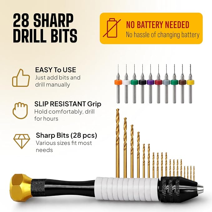Precision Pin Vise Hand Drill Set, 28 Micro Drill Bits for Jewelry & Resin