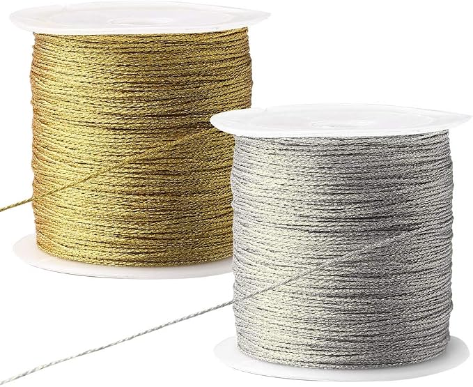 218 Yards/656 Feet Metallic Cord 2 Pcs Spool Metallic Thread
