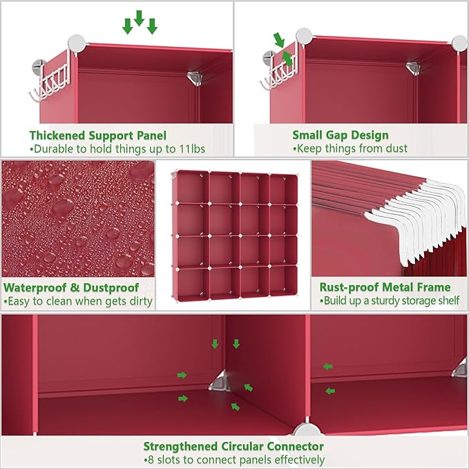 C&AHOME 16 Cube Storage Organizer Cube Shelves Units Storage Cubes, Red
