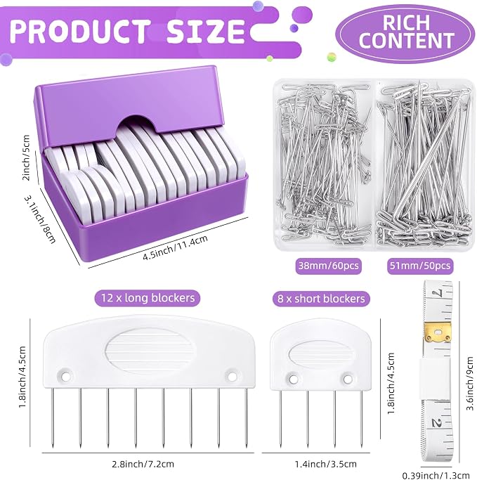 130 Pcs Knit Blockers Kits, Blocking Knit Combs Pins Set for Knitting