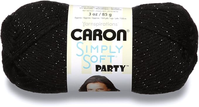 Caron Simply Soft Party Acrylic Yarn for Crocheting Soft, Black, 3-Pack