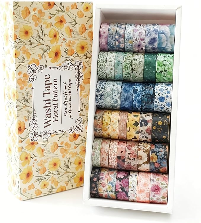 Bomichi 42-Roll Floral Thin Washi Tape Sticker Set 3 Meters per Roll