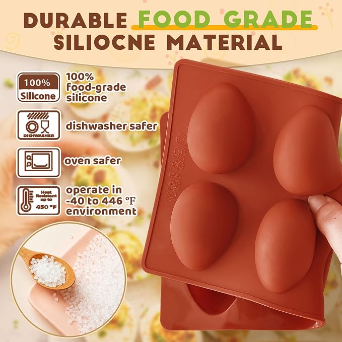 HKNMTT Silicone Egg Molds Easter 2PCS, 2.4" Food Grade 3D Moulds for Vegan Deviled Eggs Peanut Filling 3D Chocolate Candy Jello Pudding Soap Gift, Oven Safe Baking Cake Kit