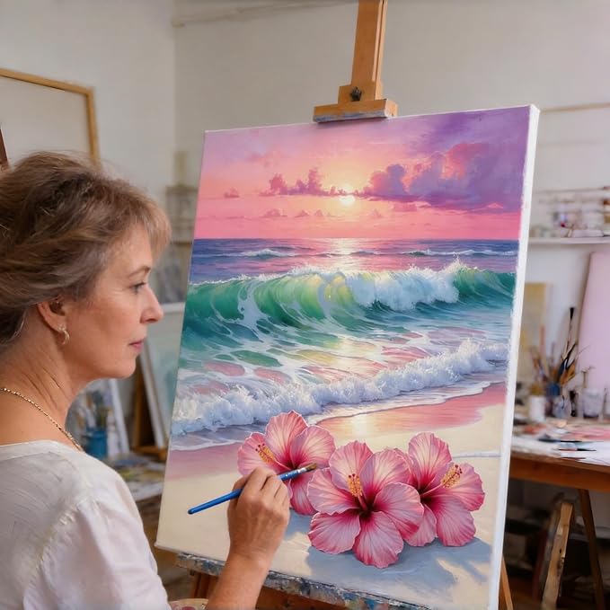 BYGFHLYW Beach Flower Paint by Numbers Kit for Adults Beginners 12x16In | Easy Adult Paint by Number Kits On Canvas, DIY Acrylic Oil Painting Kits for Home Wall Decor