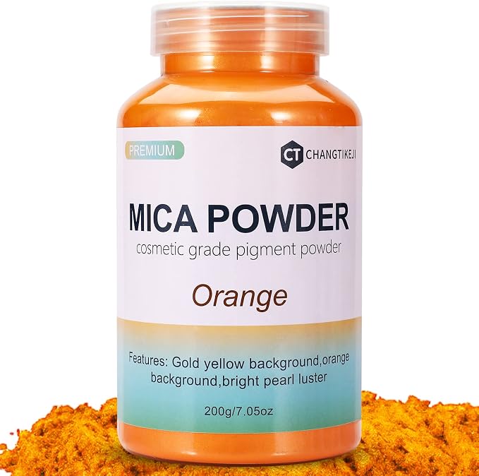 Mica Powder,7.05OZ（200g）,Orange Mica Powder Pigment for Epoxy Resin，Lip Gloss，Paint，Dye，Soap Making，Nail Polish,andle Making,Bath Bombs(Orange)